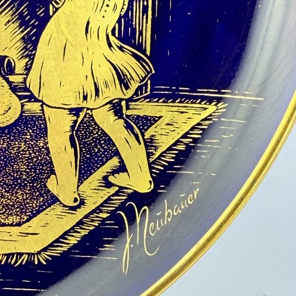 1975 Lindner Cobalt “Christmas Cheer” 24K Gold Collector Plate H.H. Lihs Germany - Picture 6 of 10